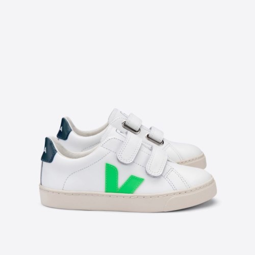 Veja Esplar Velcro Leather Lasten Kengät Valkoinen/Laivastonsininen/Vihreä (E78L89)